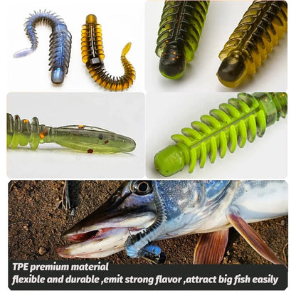 10PCS Soft Lures 6.5cm 7.5cm 8.5cm Thread TPE Worm Jig Hook Carp Fishing Tackle Pesca Swimbait Gear Fishy Flavor Kit Bait