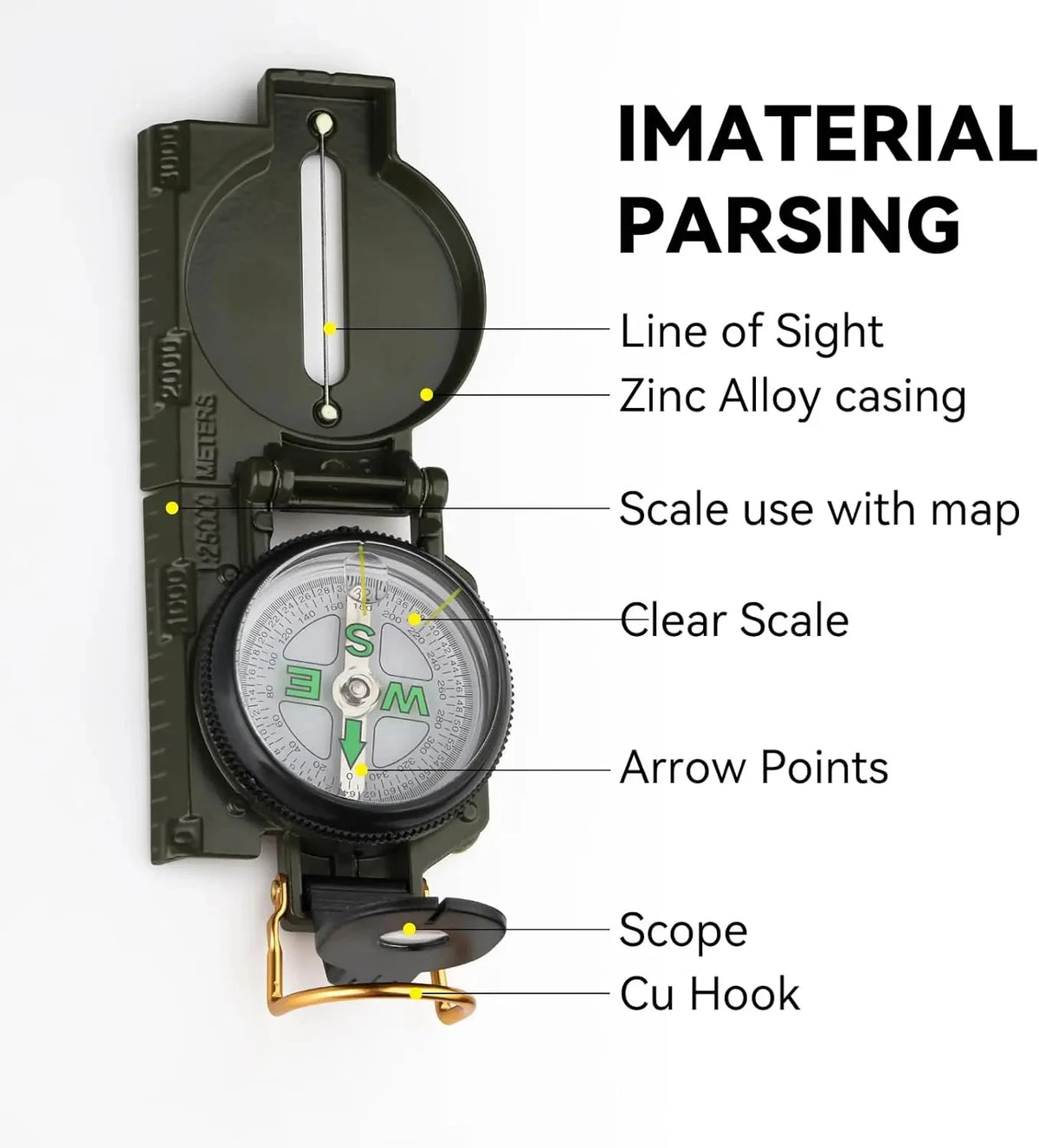 Outdoor Survival Compass Mountaineering Camping Plastic Military Green Flip-top Compass Guidebook Portable
