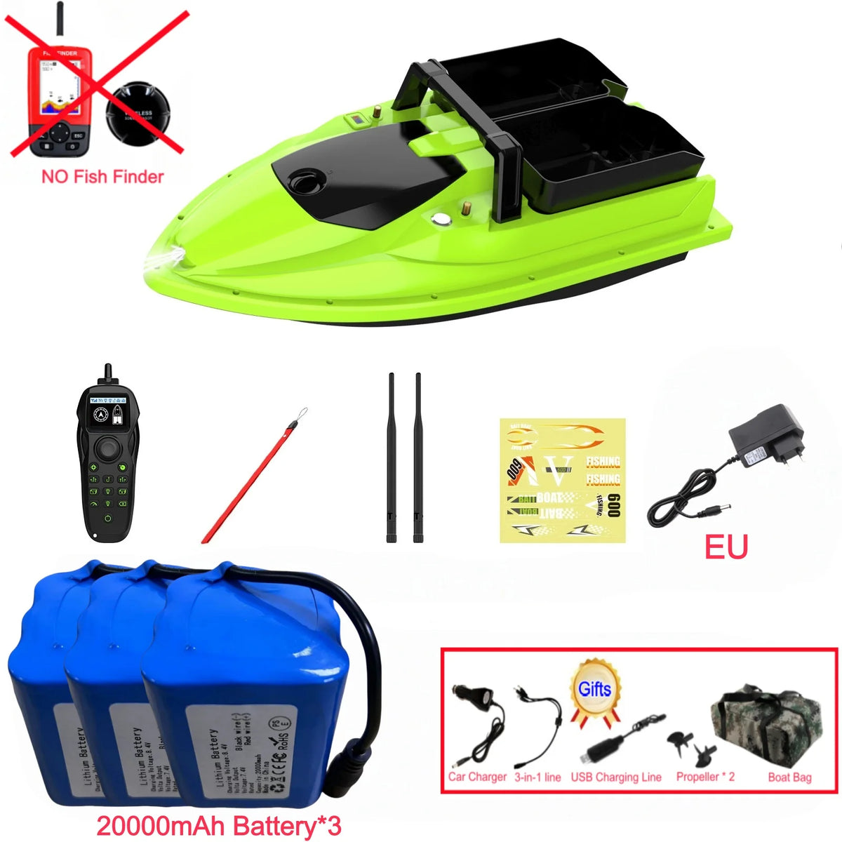 Sonar Bait Boat with Color Fish Finder Screen & Dual Hopper