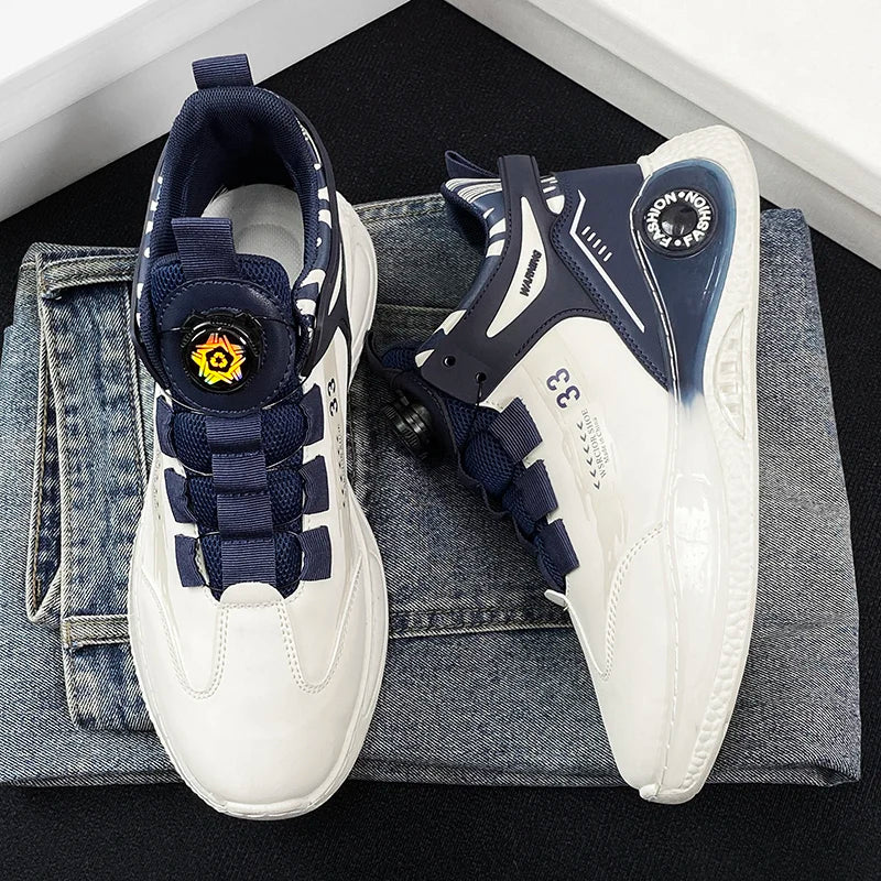 Men’s Outdoor Sneakers with Rotating Buckle – Non-Slip, Durable & Comfy Lace-Up Sports Shoes