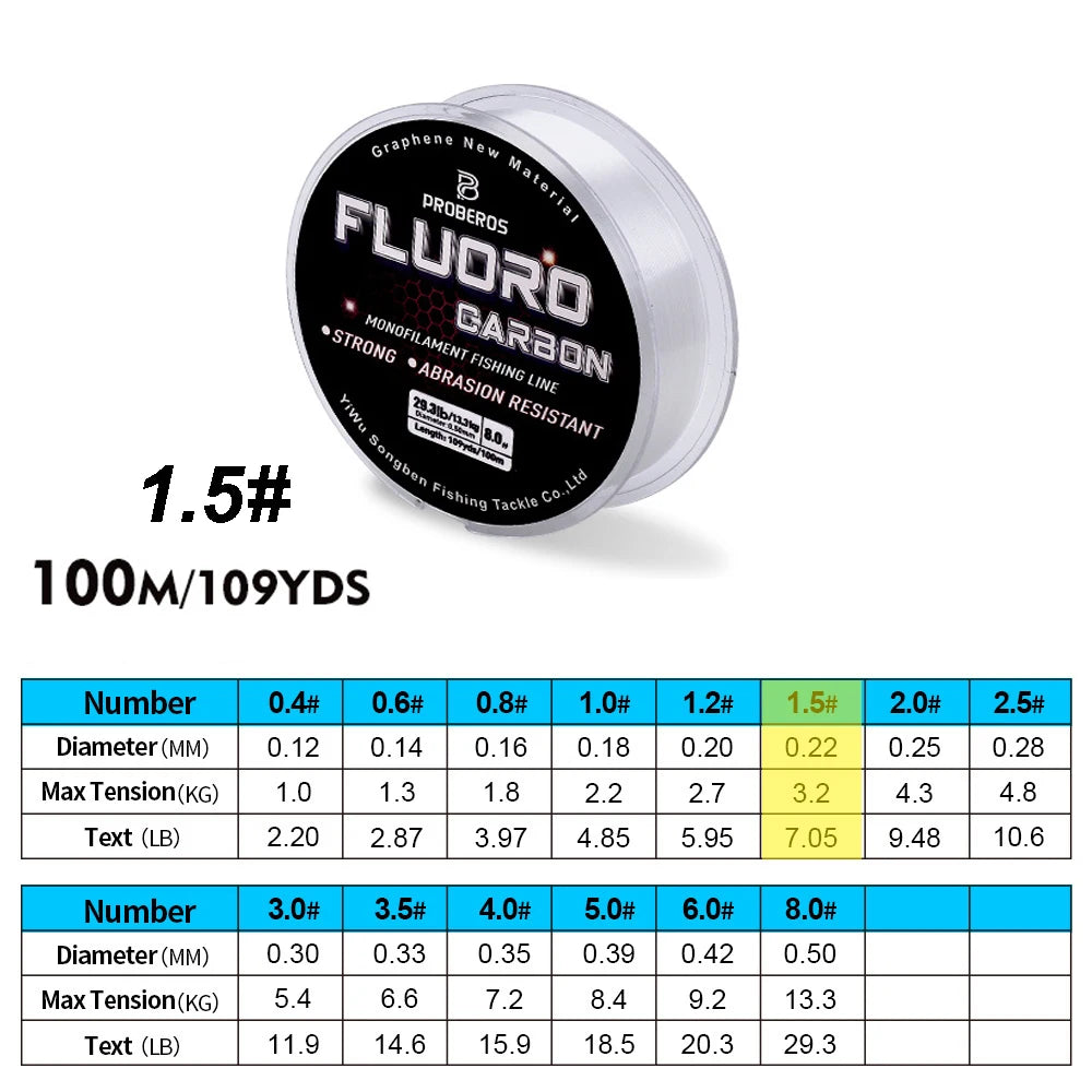 PRO BEROS Fluorocarbon Coated Line 100m (2.2-29.3 lb)