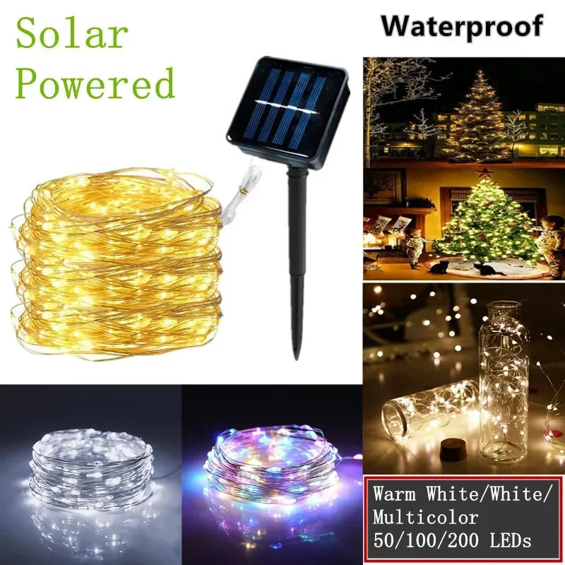 LED Solar Light Outdoor Garden Fairy String Light Waterproof Ambient Lamp for Christmas Patio Tree Party Camping Festive