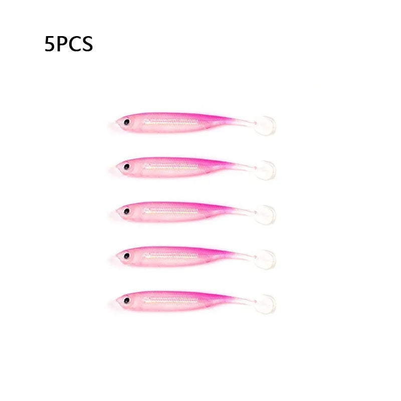 5Pcs opp 7cm 2.2g Jighead Worms T Tail fish Fishing Lures Rainbow Color  Fishing Bait Long-Range Freshwater and Saltwater Lure