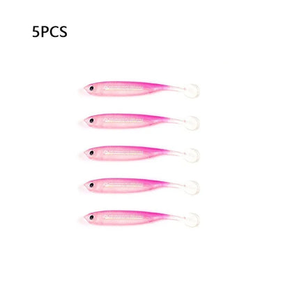 5Pcs opp 7cm 2.2g Jighead Worms T Tail fish Fishing Lures Rainbow Color  Fishing Bait Long-Range Freshwater and Saltwater Lure