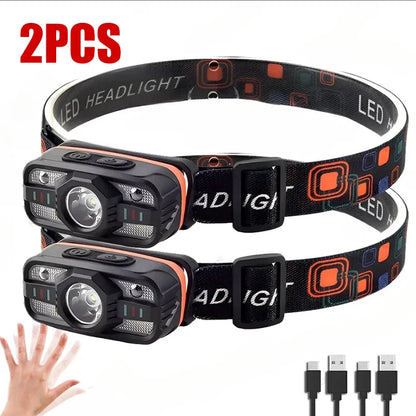 6 Lighting Modes USB Rechargeable LED Headlamp Portable Light with Built in Battery Fishing Head Torch Outdoor Camping Lantern