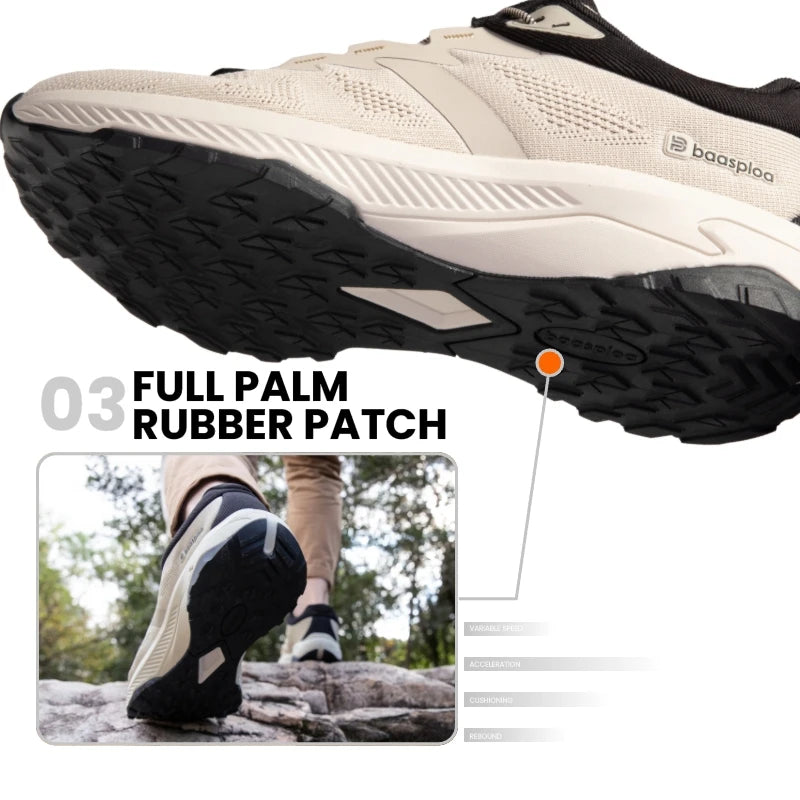 Baasploa Men Hiking Shoes Summer Breathable Comfort Soft Outdoor Sneakers New Solid Walking Shoes Anti Slip Wear-resistant