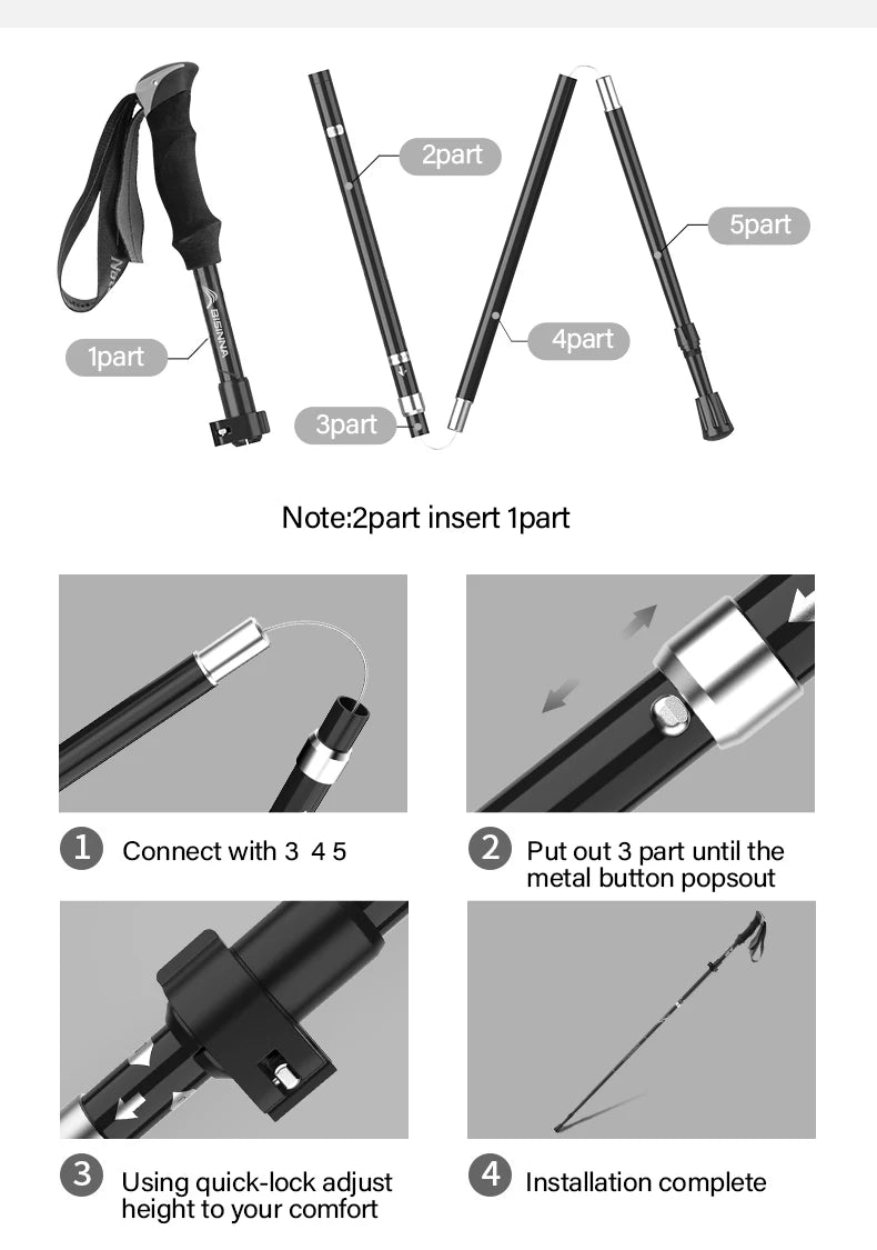 BISINNA 2pcs Ultralight Trekking Poles  Walking Sticks Hiking Canes Folding Aluminum Walking Pole Nodic Walking Sticks