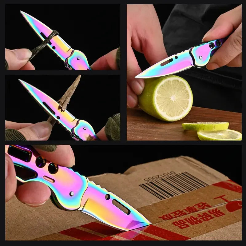 Stainless steel folding knife, survival knife, hunting knife, fruit knife, portable pocket knife for camping and outdoor fishing