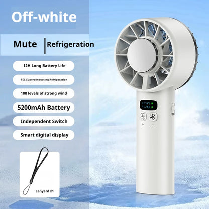 HOMEFISH Ice Compress High-Speed Cooling Fan Handheld Fans USB Rechargeable Portable LED Digital Display Travel Camping Outdoor