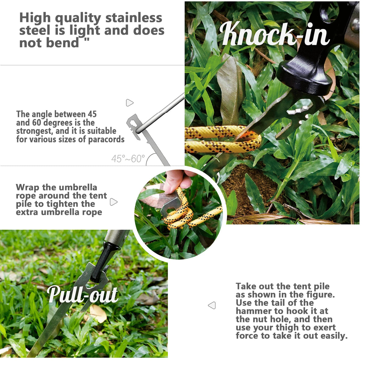 Camping Tent Stakes 6Pcs Canopy Tent Pegs 28cm Stainless Steel Garden Ground Nail Beach Awnings Hammock Trampoline Accessories