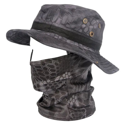 Women Men Hiking Fishing Boonie Hat Outdoor Sport Sun UV Protection Neck Face Camouflage Adjustable Bucket Caps and Mask