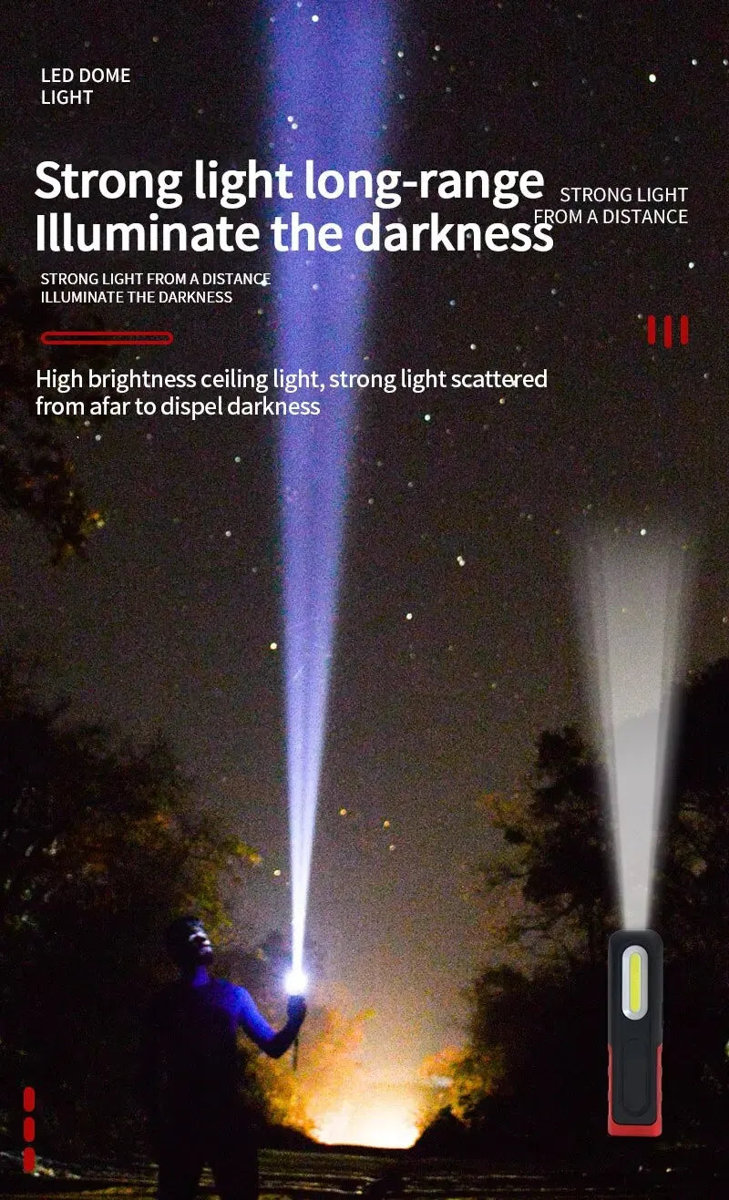 Portable USB Rechargeable Work Light Magnetic COB LED Flashlight Hanging Lamp with Built-in Battery Camping Torch