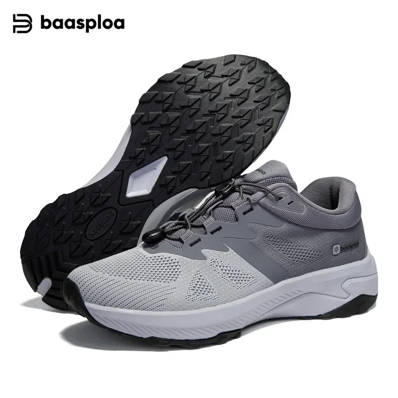 Baasploa Men Hiking Shoes Summer Breathable Comfort Soft Outdoor Sneakers New Solid Walking Shoes Anti Slip Wear-resistant