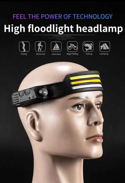 6 Modes LED Induction Headlamp COB Sensor Head Lamp Rechargeable Built-in Battery Flashlight Outdoor Work Lighting Headlights