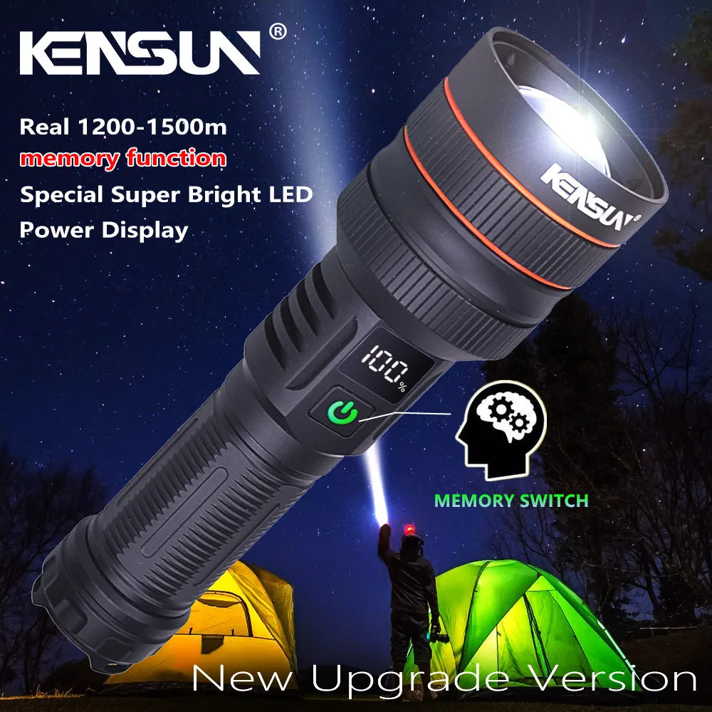 Bright Spotlight Long Range LED Flashlight Type-C Charging Strong Light Lamp Tactical Torch Waterproof Zoom Outdoor Lantern
