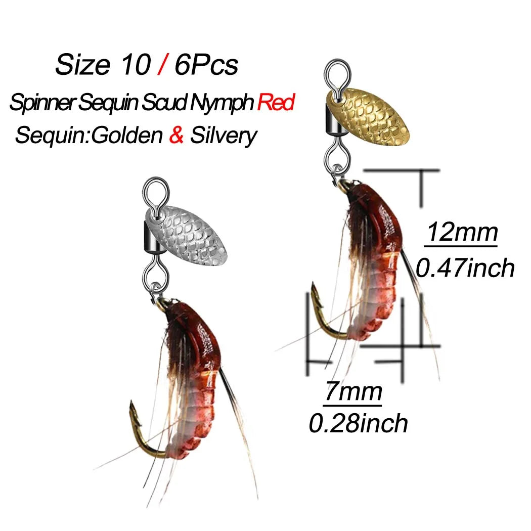 Sequin Scud Nymph Flies (6 or 12 Pack)