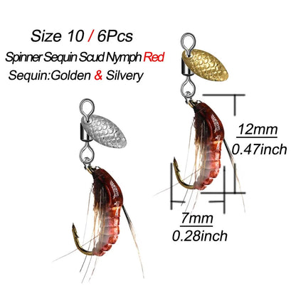 Sequin Scud Nymph Flies (6 or 12 Pack)