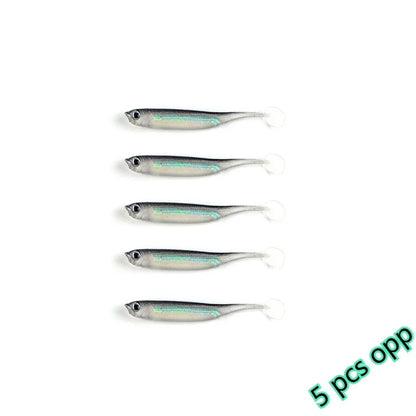 5Pcs opp 7cm 2.2g Jighead Worms T Tail fish Fishing Lures Rainbow Color  Fishing Bait Long-Range Freshwater and Saltwater Lure