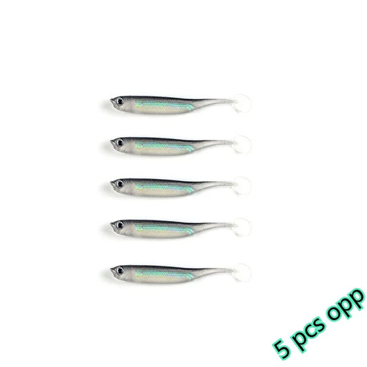 5Pcs opp 7cm 2.2g Jighead Worms T Tail fish Fishing Lures Rainbow Color  Fishing Bait Long-Range Freshwater and Saltwater Lure