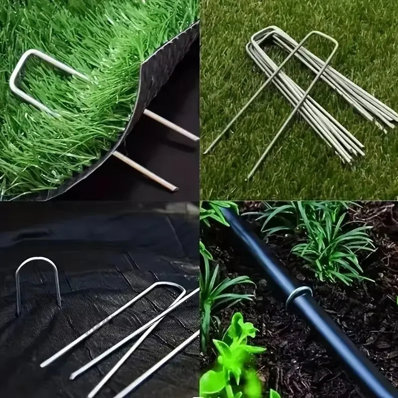 Garden Stakes Galvanized Landscape Staples,U-Type Turf Staples for Artificial Grass, Rust Proof Sod Pins Stakes Tent Peg Nails