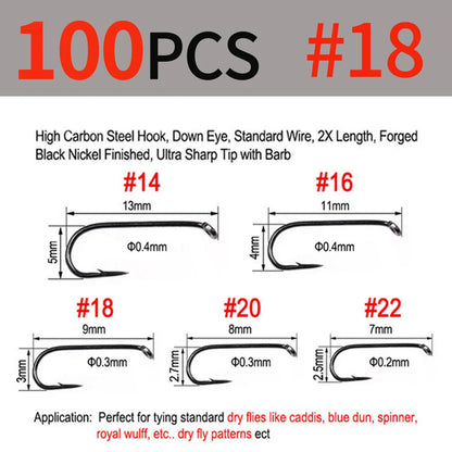 Bimoo 2X Dry Fly Hooks Black Nickel (50/100 Pack)