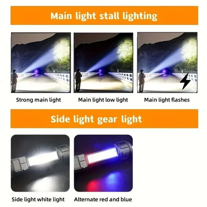 High Power LED Flashlights With Display Screen Zoom Tactical Torch Portable Rechargeable Lamp with Emergency Side Light Lantern