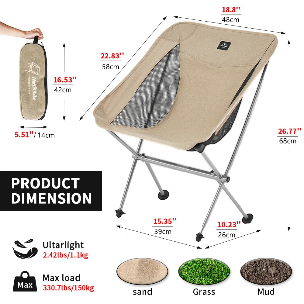 Naturehike 2024 Camping Chair Ultralight High Load Folding Quick Build Garden Chair Outdoor Foldable Picnic Beach Moon Chair
