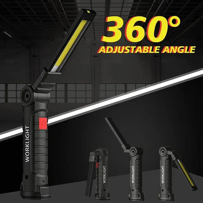 COB LED Folding Flashlight Portable Magnetic Work Light Lantern USB Rechargeable Emergency Repair Camping Torch Lamp With Hook