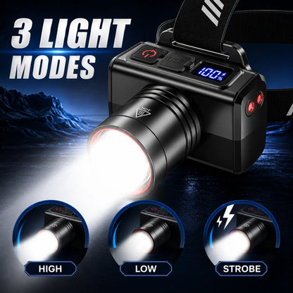 LED Rechargeable Headlamp Adjustable Zoom Waterproof Ultra Bright Headlight USB Head Torch for Camping Hiking Fishing Repair SOS