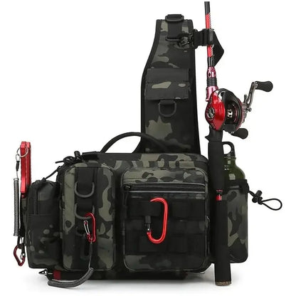 Fishing Tackle Sling Backpack with Rod Holder
