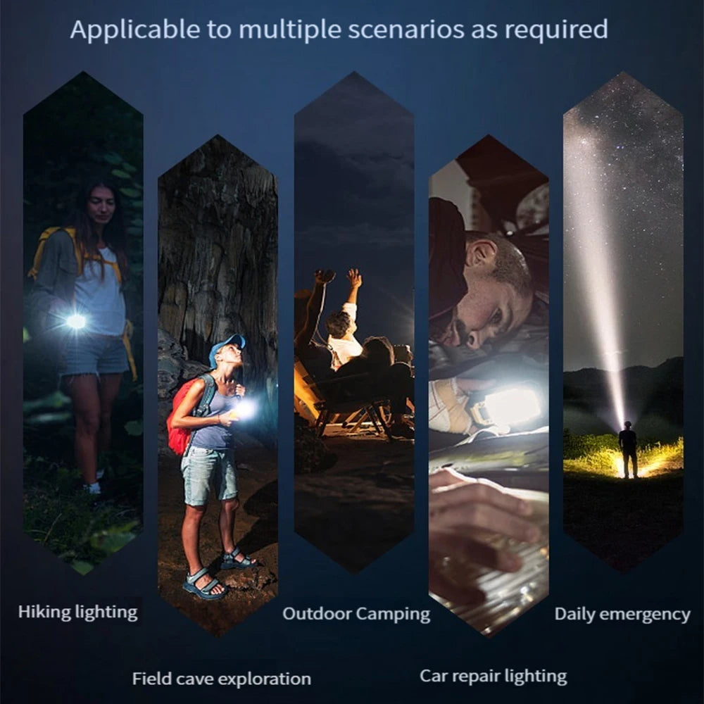 Bright Spotlight Long Range LED Flashlight Type-C Charging Strong Light Lamp Tactical Torch Waterproof Zoom Outdoor Lantern