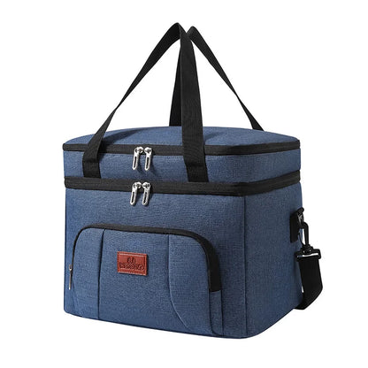 Insulated Double-Layer Tote Cooler Bag - Large Capacity Lunch Box Women/Men, Leakproof Picnic & School Bag with Adjustable Strap