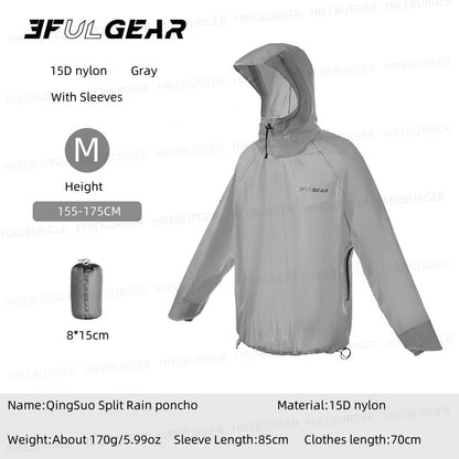 3F UL GEAR QingSuo Spilt Rain Poncho Outdoor Ultralight Sleeve Rain Coats 15D Nylon Waterproof Hiking Cycling Mountaineering