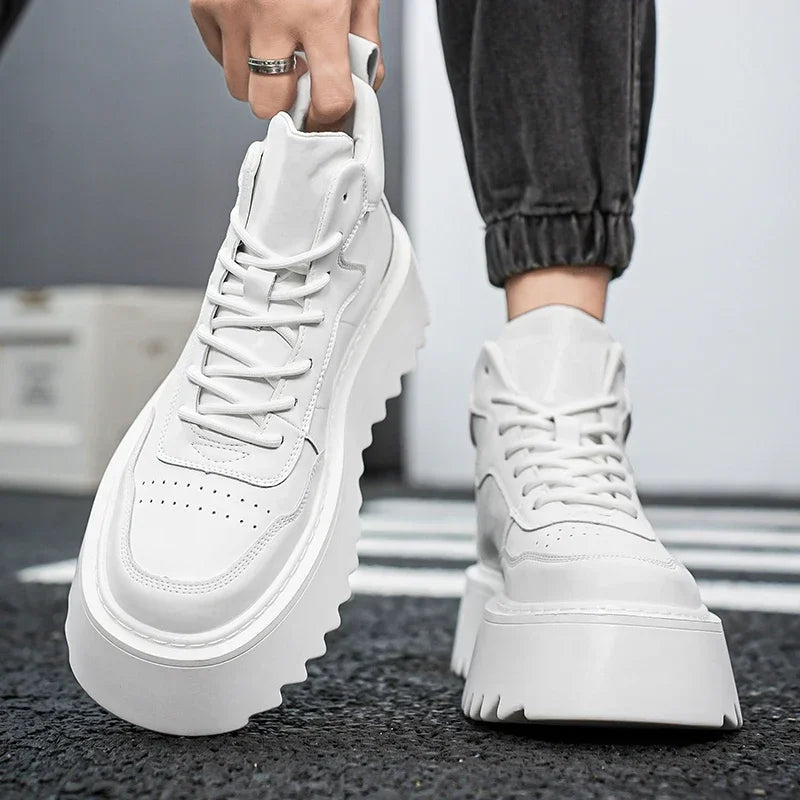 2025 Men’s High Top Sneakers – Leather Platform Casual Shoes | Outdoor Breathable Running & Fashion Trainers