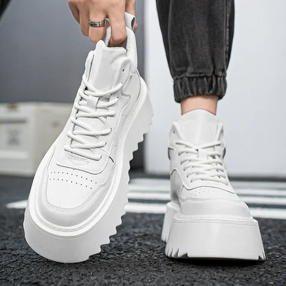 2025 Men’s High Top Sneakers – Leather Platform Casual Shoes | Outdoor Breathable Running & Fashion Trainers