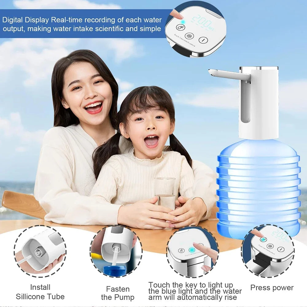 LED Display Water Bottle Pump Foldable Electric 1200mah Type C Rechargeable Automatic Stop Touch Button 3 Quantitative Settings