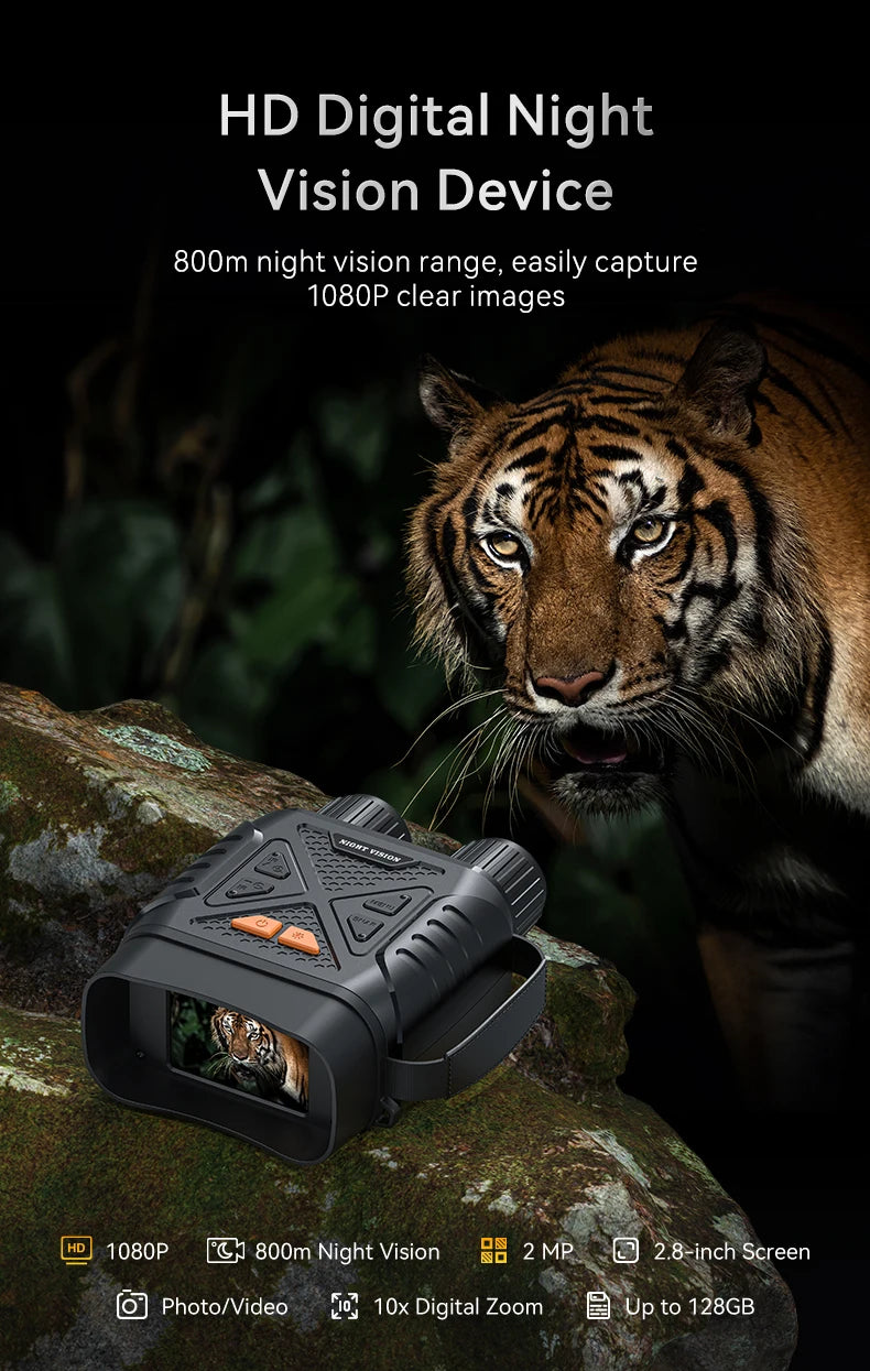 1080P Night Vision Binoculars 10x Digital 800m Full Dark Infrared Night Vision Telescope Goggles 2.8” Large Screen For Camping