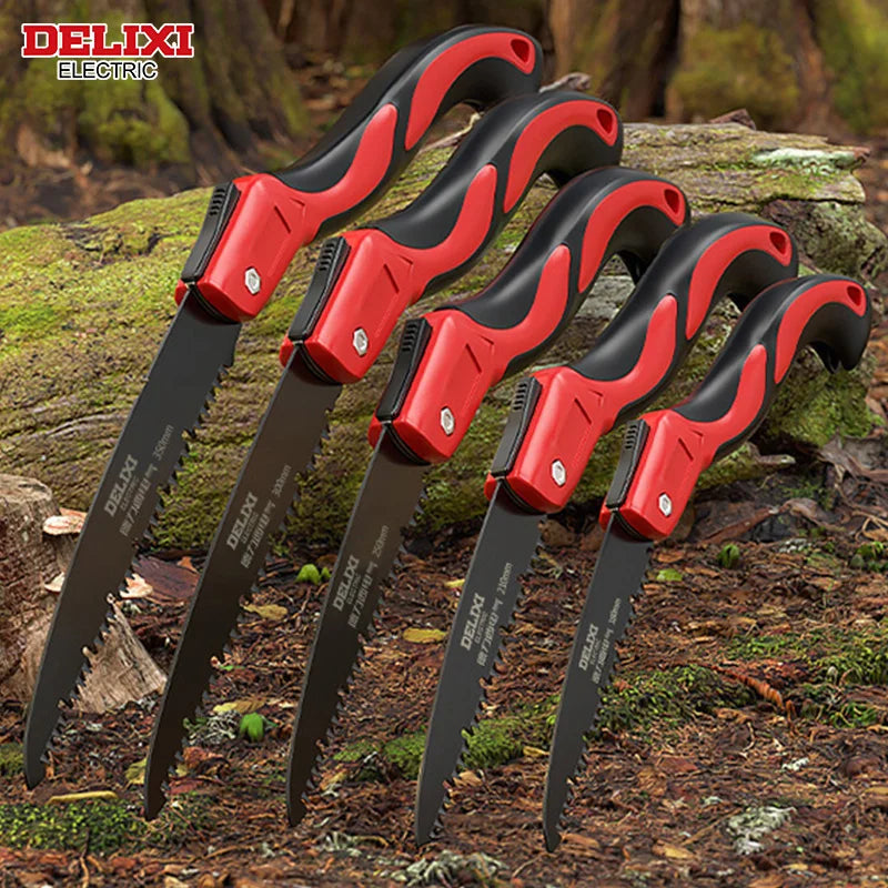 DELIXI ELECTRIC Folding Saw,SK5 Steel One-button Folding Design,Sharp Cutting Wood,Camping DIY,Garden Saw,Tree Chopper Knife