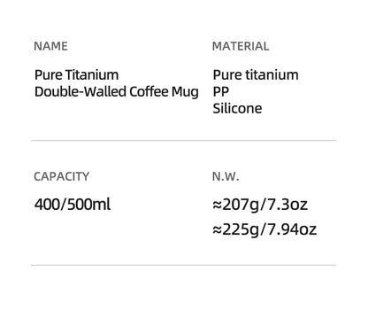 Tiartisan Pure Titanium Vacuum Insulated Cup 400ml / 500ml Double-Wall Coffee Mug Outdoor Camping Lightweight Thermos Cup