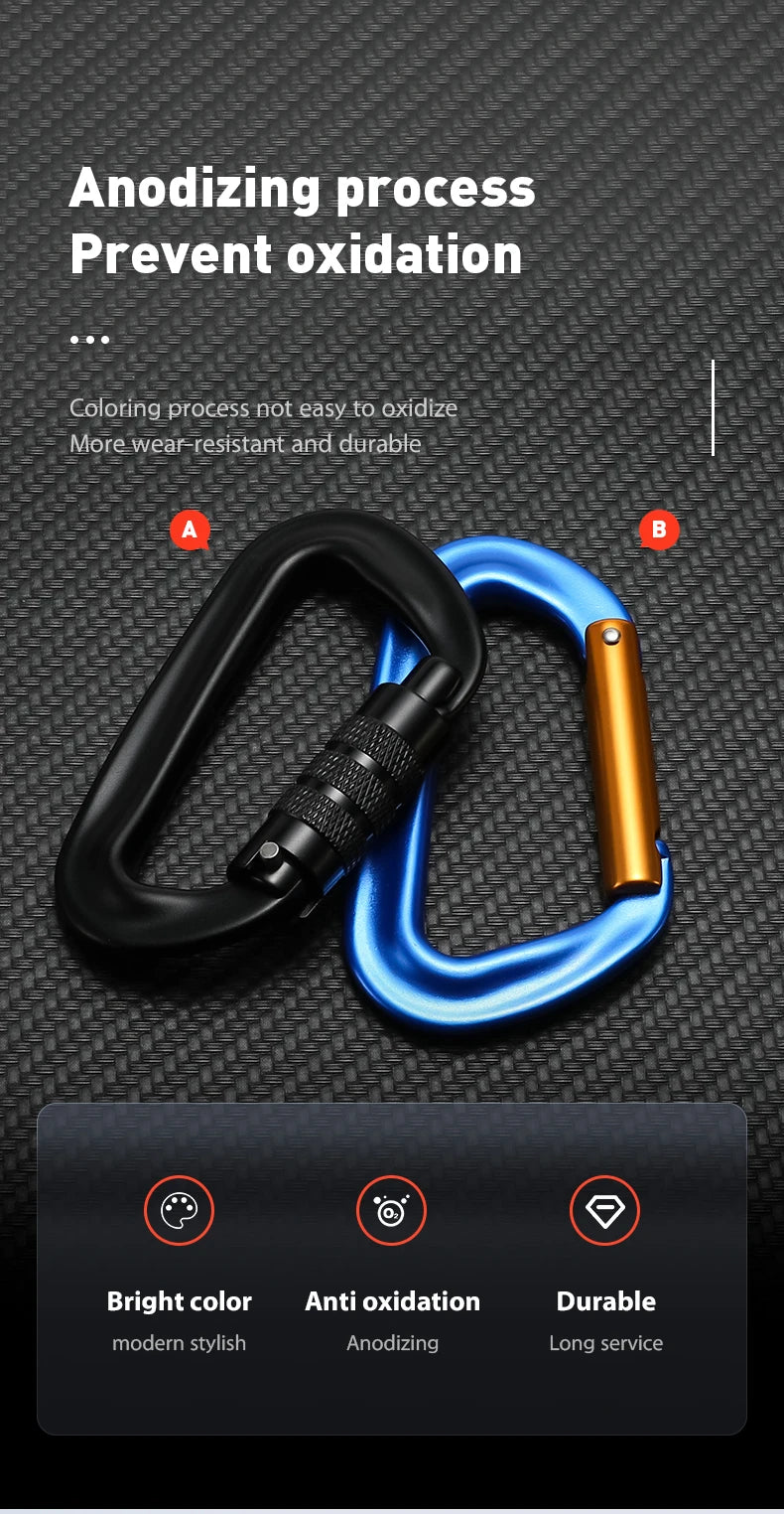 CLIWIZ 12KN Professional D-Shaped Aluminum Carabiner Key Hooks Lip Camping Keyring Snap Hook Outdoor Hiking Tool