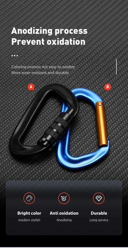 CLIWIZ 12KN Professional D-Shaped Aluminum Carabiner Key Hooks Lip Camping Keyring Snap Hook Outdoor Hiking Tool