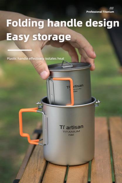 Tiartisan Outdoor Camping Pure Titanium Mug with Collapsible Handle Ultralight Portable Tea Cup Coffee Mug Drinkware
