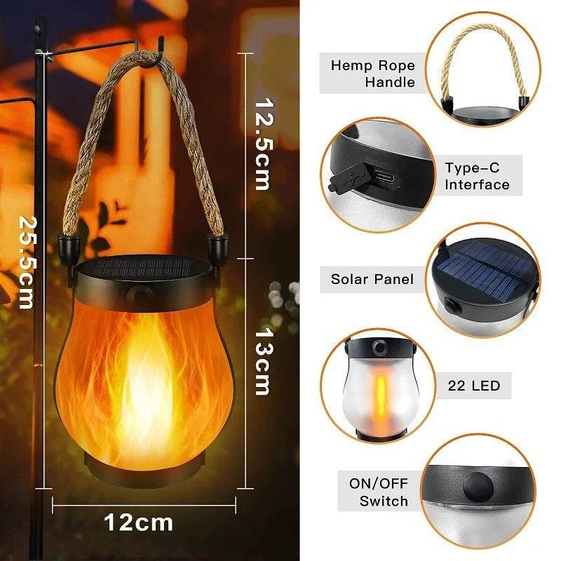 Solar Flame Rope Lantern – Flickering 3D Flame, Type-C