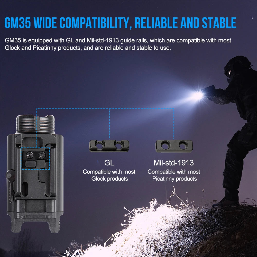 Trustfire GM35 Tactical LED Flashlights Mini Pistol Lights 1350Lumens USB Rechargeable Quick Release Handgun 1913/GL Rail