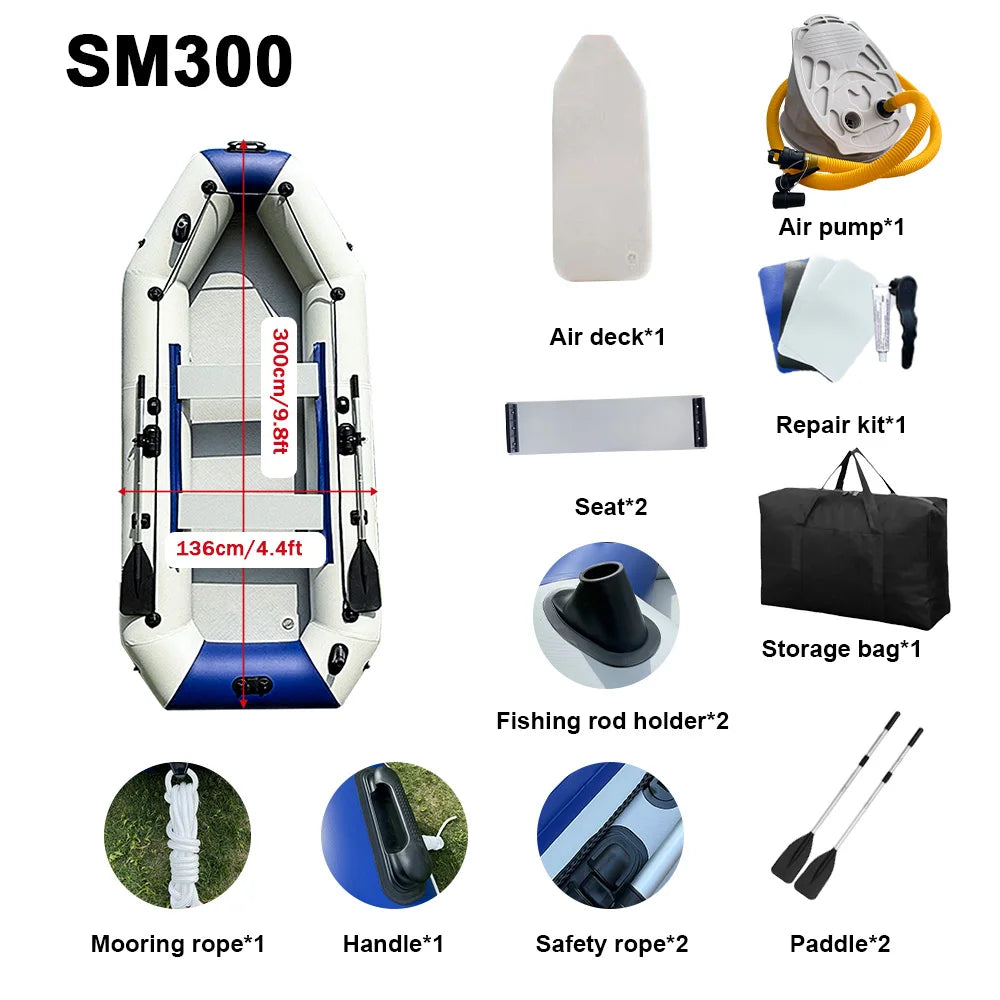 Inflatable PVC Rowing Kayak 3.3m – 5 Person Fishing Canoe Dinghy with Accessories