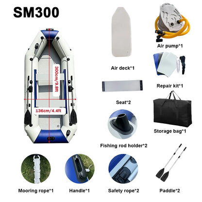 Inflatable PVC Rowing Kayak 3.3m – 5 Person Fishing Canoe Dinghy with Accessories