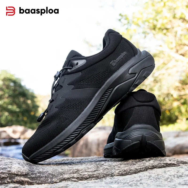 Baasploa Men Hiking Shoes Summer Breathable Comfort Soft Outdoor Sneakers New Solid Walking Shoes Anti Slip Wear-resistant