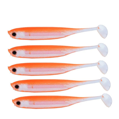 5Pcs opp 7cm 2.2g Jighead Worms T Tail fish Fishing Lures Rainbow Color  Fishing Bait Long-Range Freshwater and Saltwater Lure