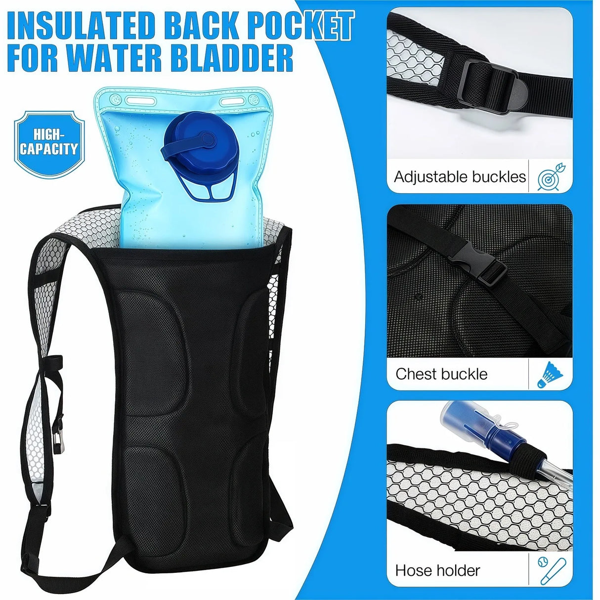 Hydration Backpack Lightweight Water Bladder Pack for Running Cycling Hiking Adjustable Straps FU