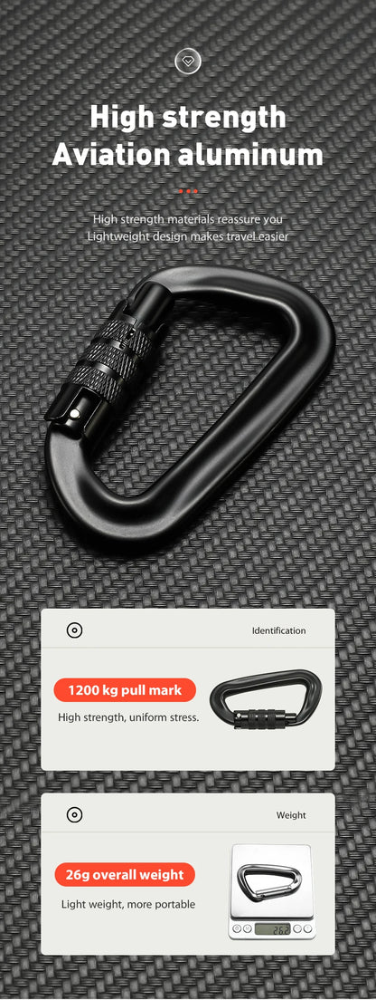 CLIWIZ 12KN Professional D-Shaped Aluminum Carabiner Key Hooks Lip Camping Keyring Snap Hook Outdoor Hiking Tool